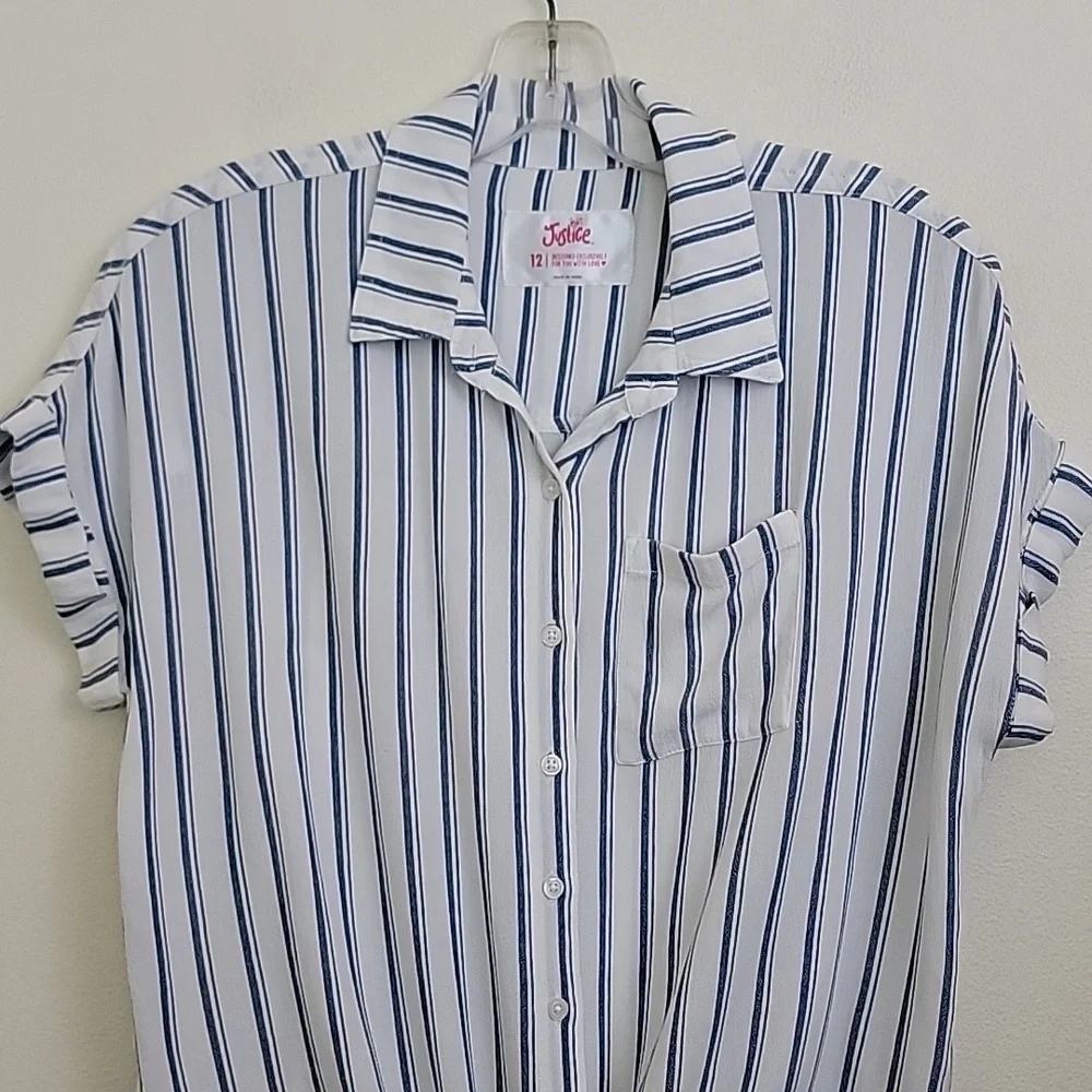 Justice Blue & White Striped Short Sleeve Top 12